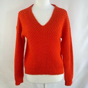 Orange Colorpop Ribbed V-Neck Knit Sweater - X-Small XS